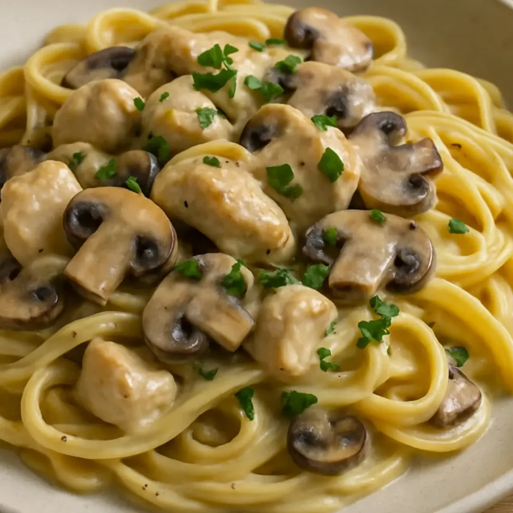 pâtes poulet champignons recette