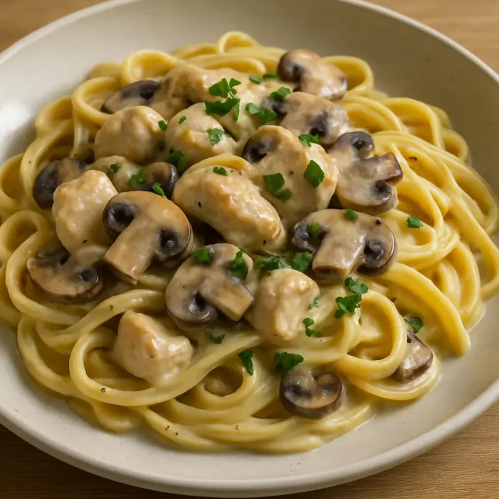 pâtes poulet champignons