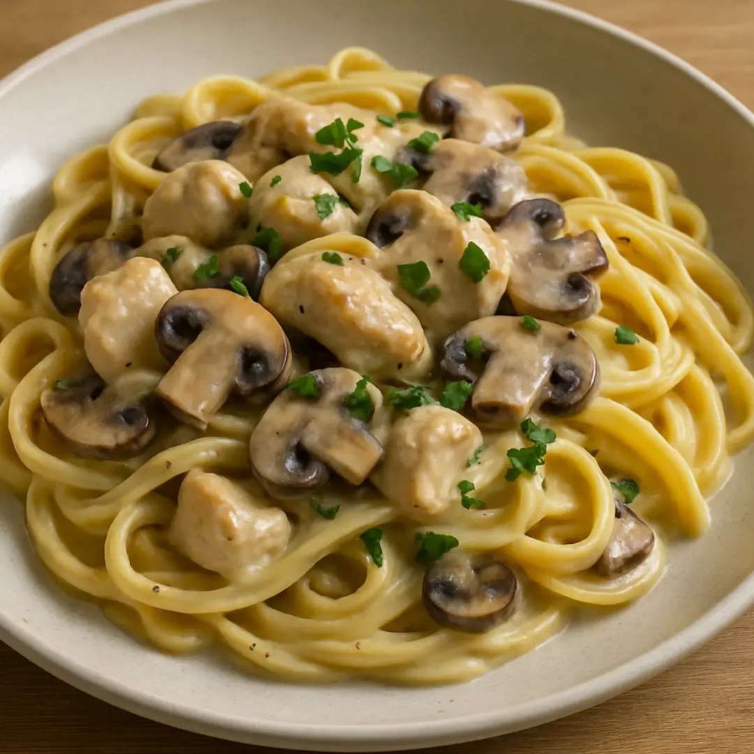 pâtes poulet champignons