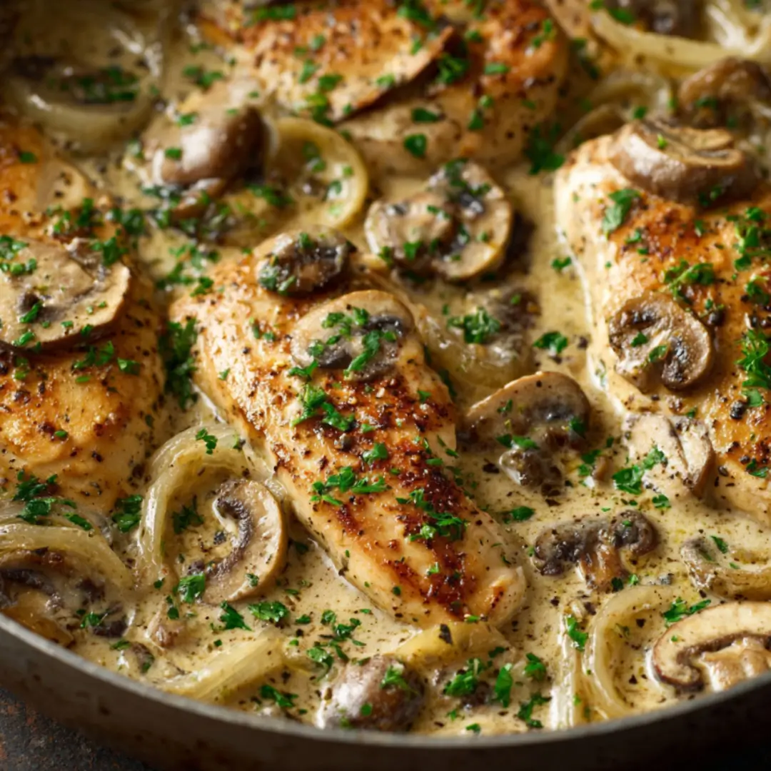 Poulet à la crème et aux champignons